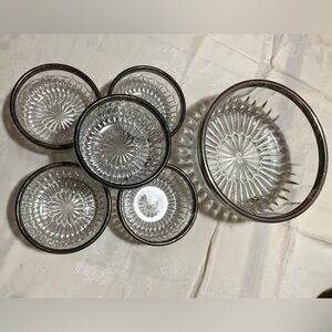 Vintage  Cut Glass Crystal Bowls With Silver Plate Trim around Top Italy